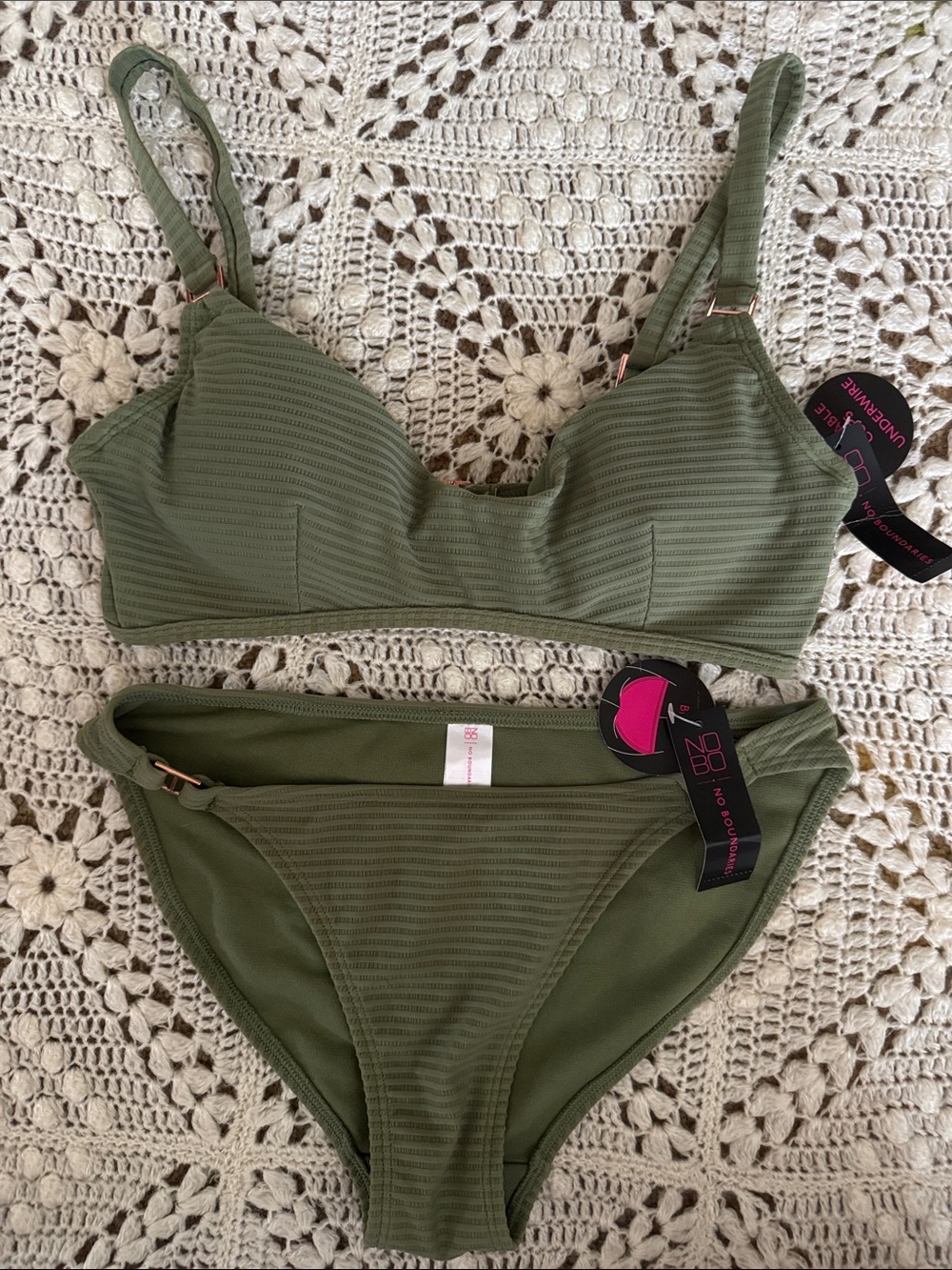 No Boundaries Olive Green Ribbed Bikini Set